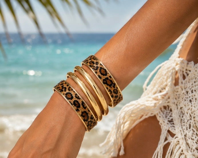 Leopard Print & Gold Bangle Set – 4 Piece
