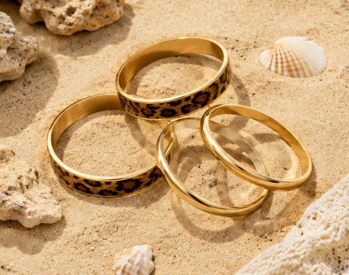 Leopard Print & Gold Bangle Set – 4 Piece