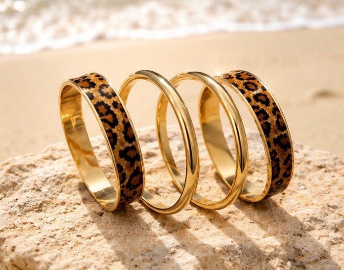 Leopard Print & Gold Bangle Set – 4 Piece