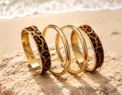 Leopard Print &amp; Gold Bangle Set – 4 Piece | Coastal Divas