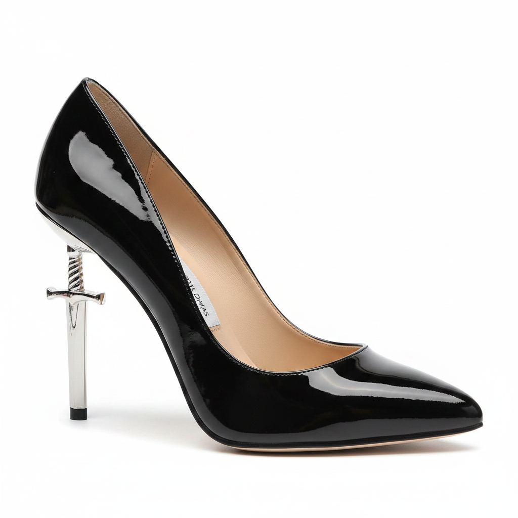 Shiny Black Sword Heels