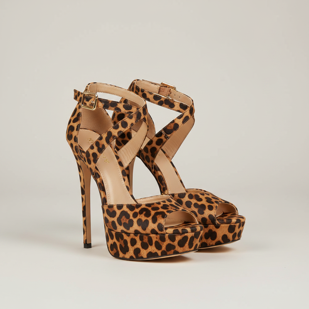 Leopard Print Ankle Strap Heels