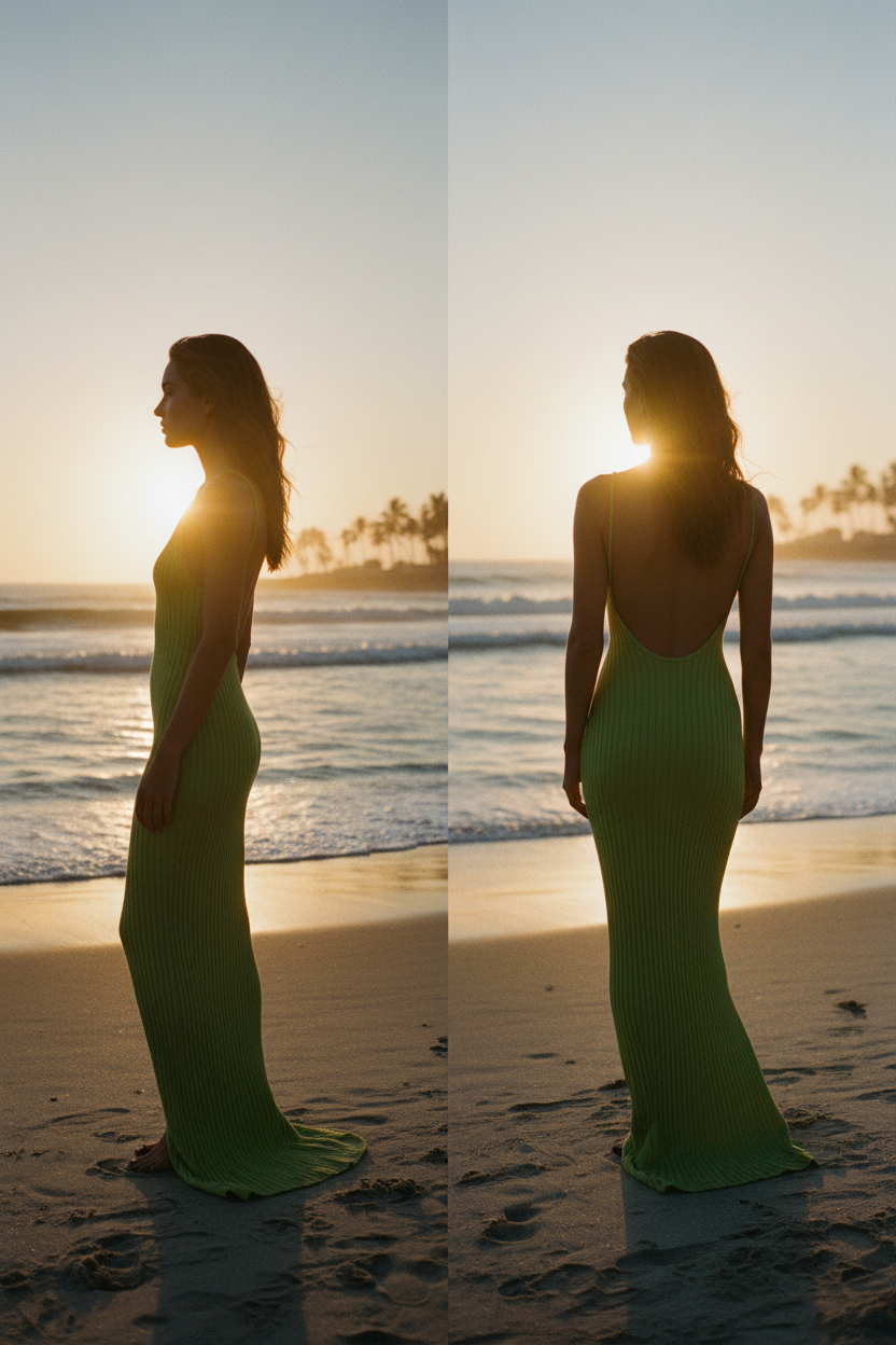 Coastal Divas Lime Green Ribbed Maxi Dress