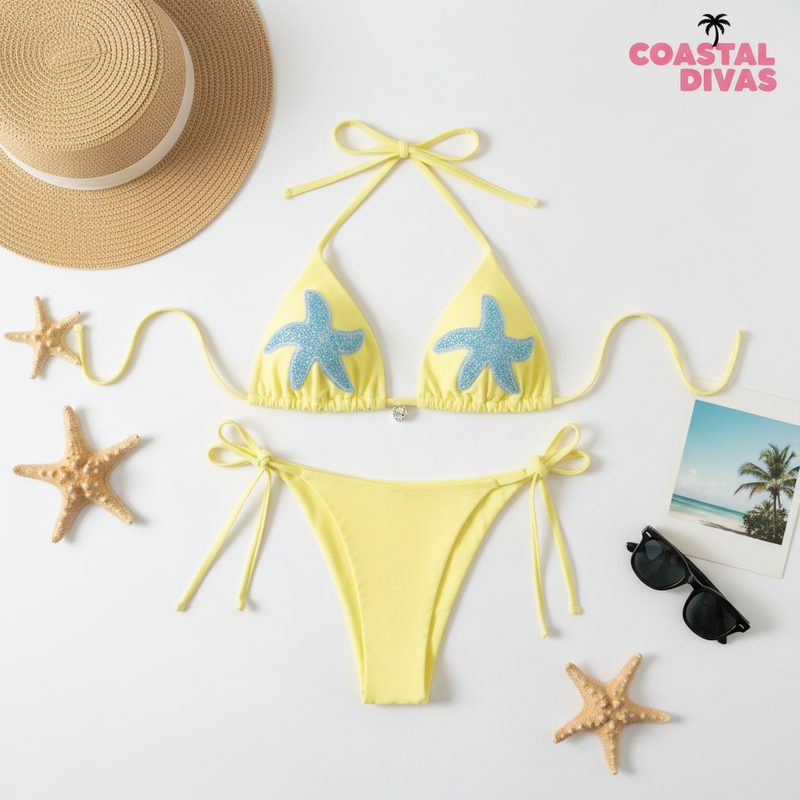 Yellow Starfish Triangle Bikini Set